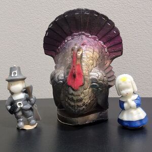 Vintage 1950s‎ Gurley Thanksgiving Candles Lot Of 3 - 2 Pilgrims  + 7" Turkey